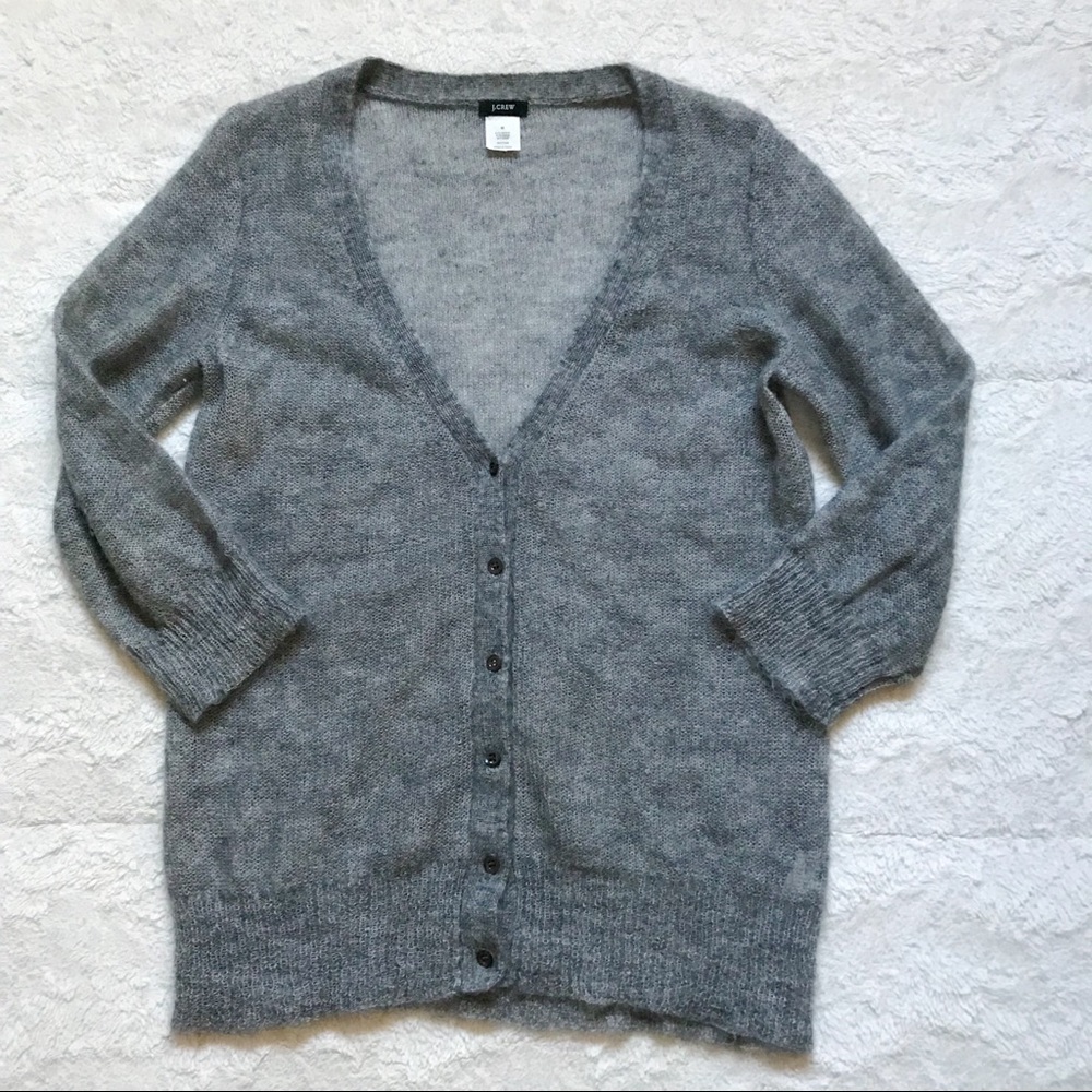 J. Crew Gray Mohair Blend Sheer Cardigan size M